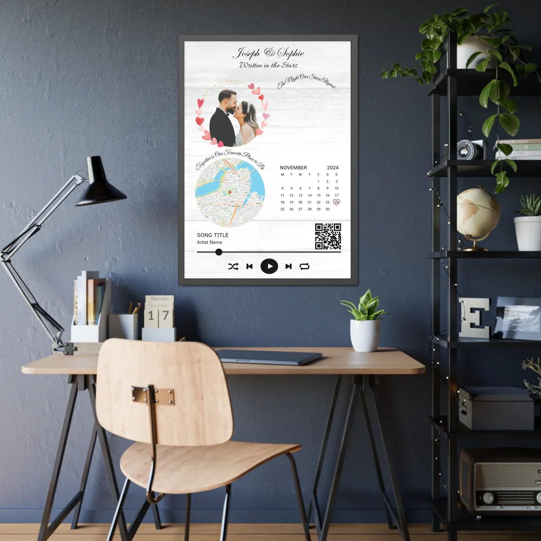 Custom Wall Art - QR Code Song & Maps Couple Keepsake - ARTFULANE