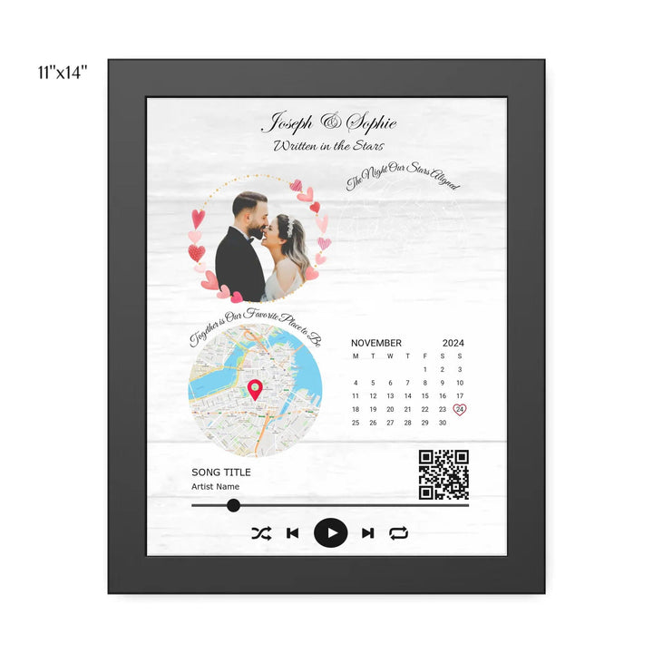 Custom Wall Art - QR Code Song & Maps Couple Keepsake - ARTFULANE