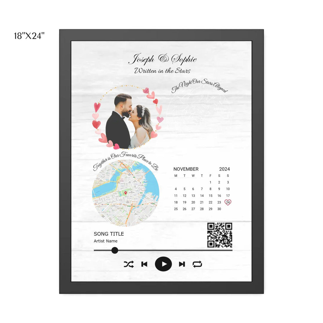 Custom Wall Art - QR Code Song & Maps Couple Keepsake - ARTFULANE