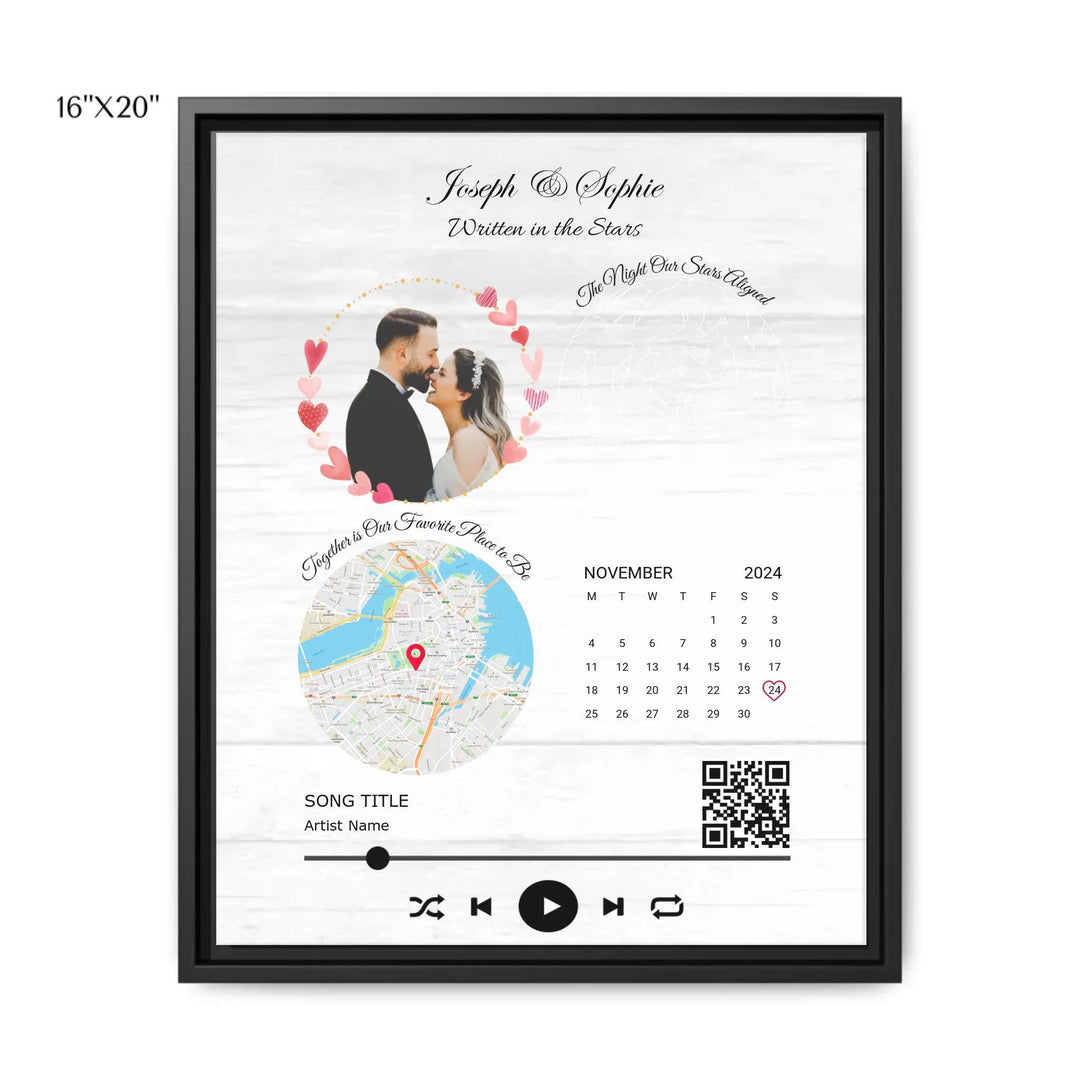 Custom Wall Art - QR Code Song & Maps Couple Keepsake - ARTFULANE