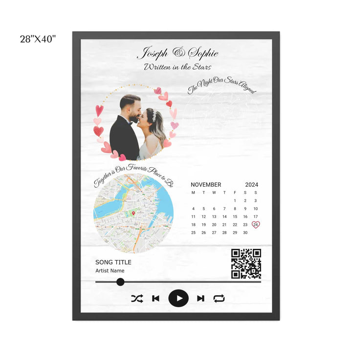 Custom Wall Art - QR Code Song & Maps Couple Keepsake - ARTFULANE