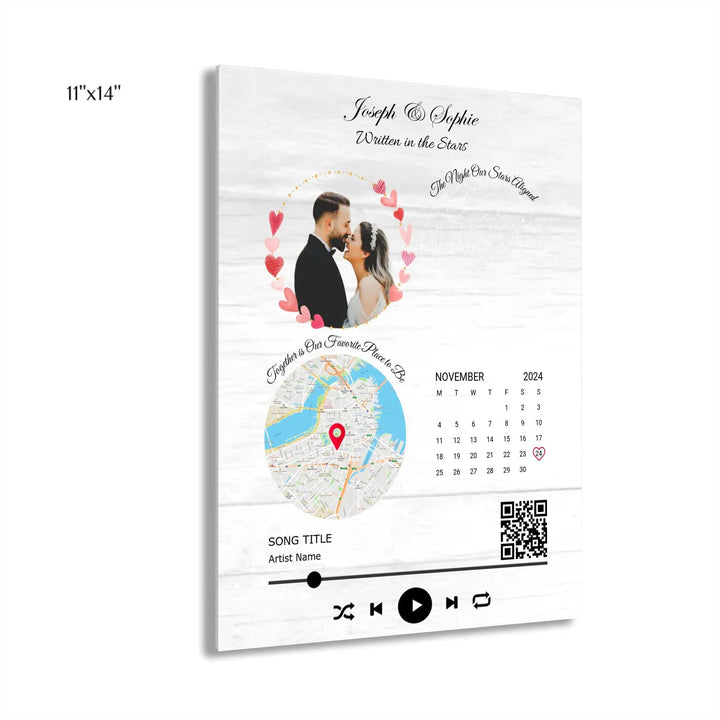 Custom Wall Art - QR Code Song & Maps Couple Keepsake - ARTFULANE