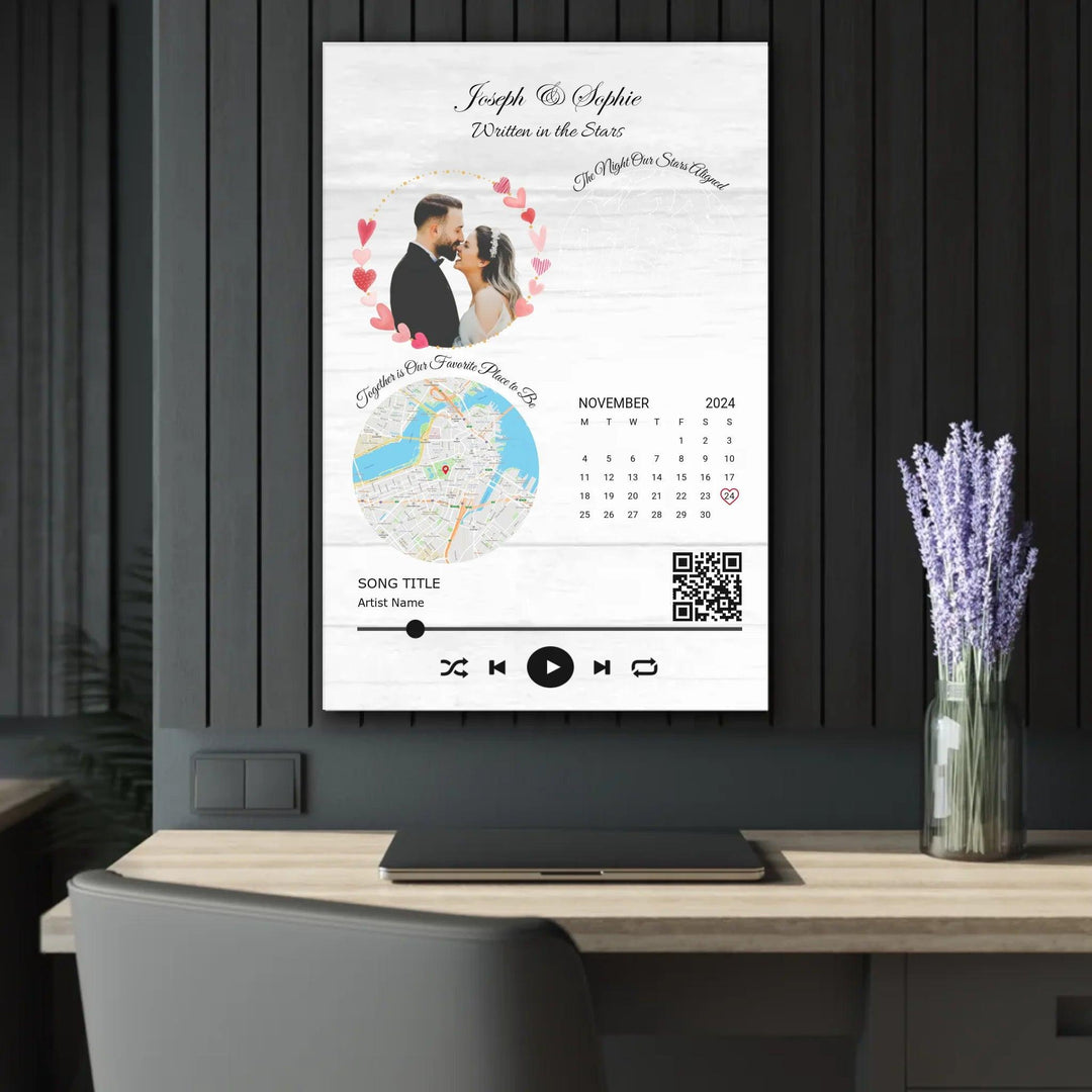 Custom Wall Art - QR Code Song & Maps Couple Keepsake - ARTFULANE