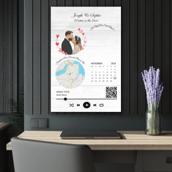Custom Wall Art - QR Code Song & Maps Couple Keepsake - ARTFULANE