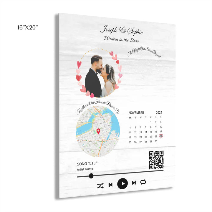 Custom Wall Art - QR Code Song & Maps Couple Keepsake - ARTFULANE