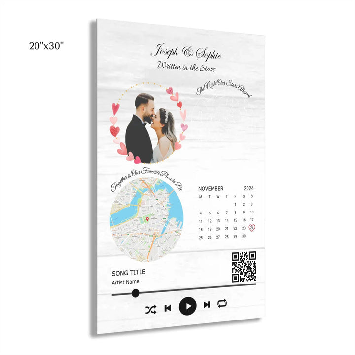 Custom Wall Art - QR Code Song & Maps Couple Keepsake - ARTFULANE