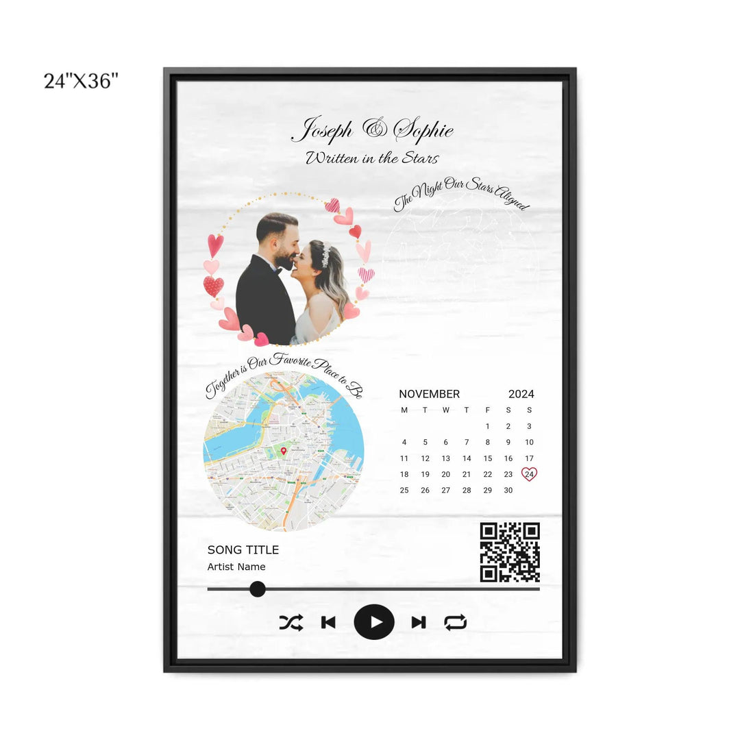 Custom Wall Art - QR Code Song & Maps Couple Keepsake - ARTFULANE