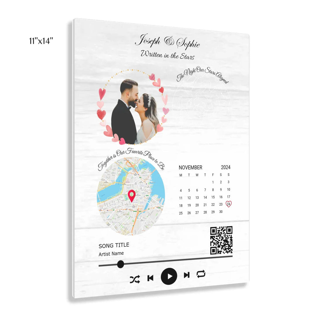 Custom Wall Art - QR Code Song & Maps Couple Keepsake - ARTFULANE