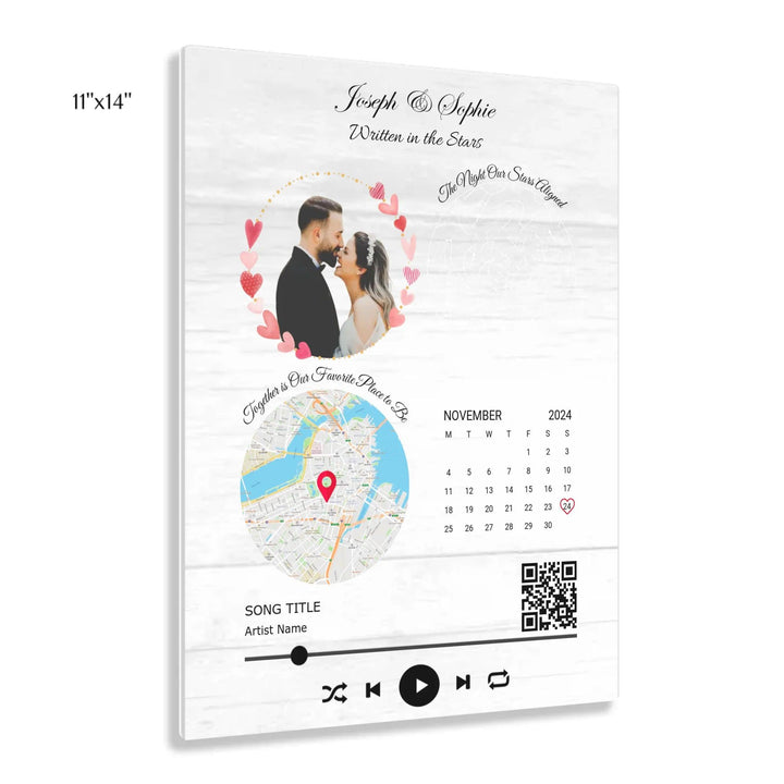 Custom Wall Art - QR Code Song & Maps Couple Keepsake - ARTFULANE