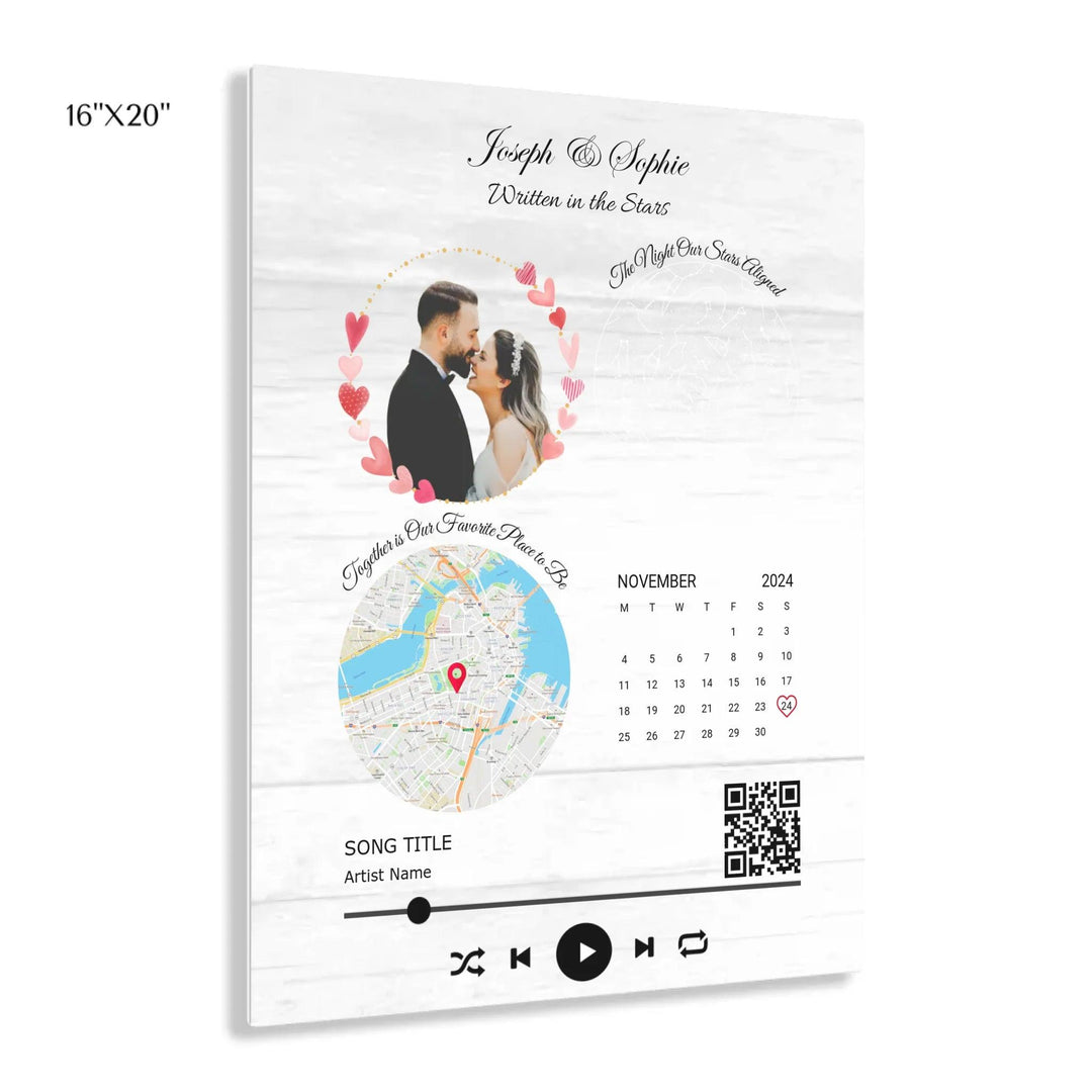 Custom Wall Art - QR Code Song & Maps Couple Keepsake - ARTFULANE