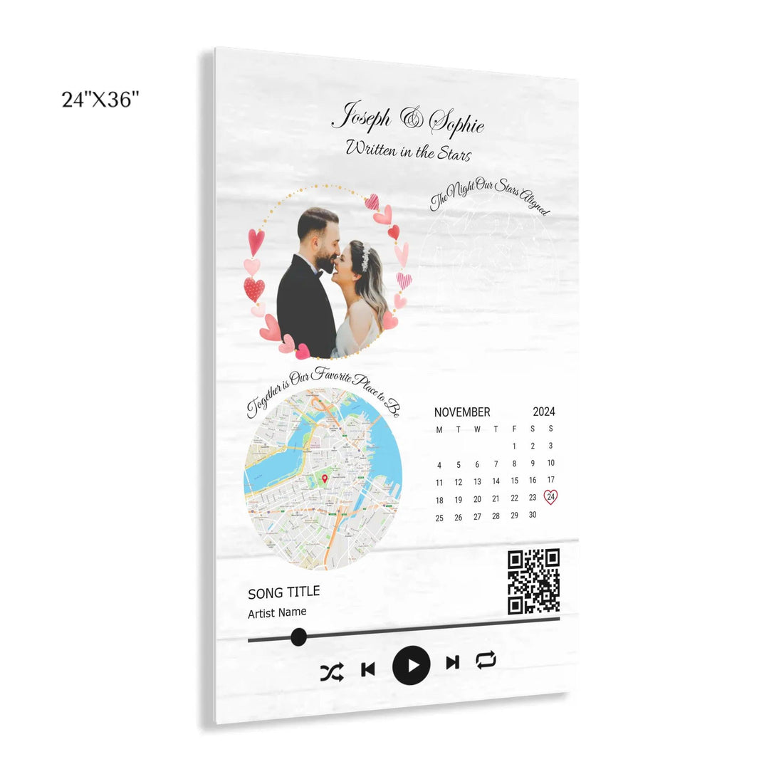 Custom Wall Art - QR Code Song & Maps Couple Keepsake - ARTFULANE