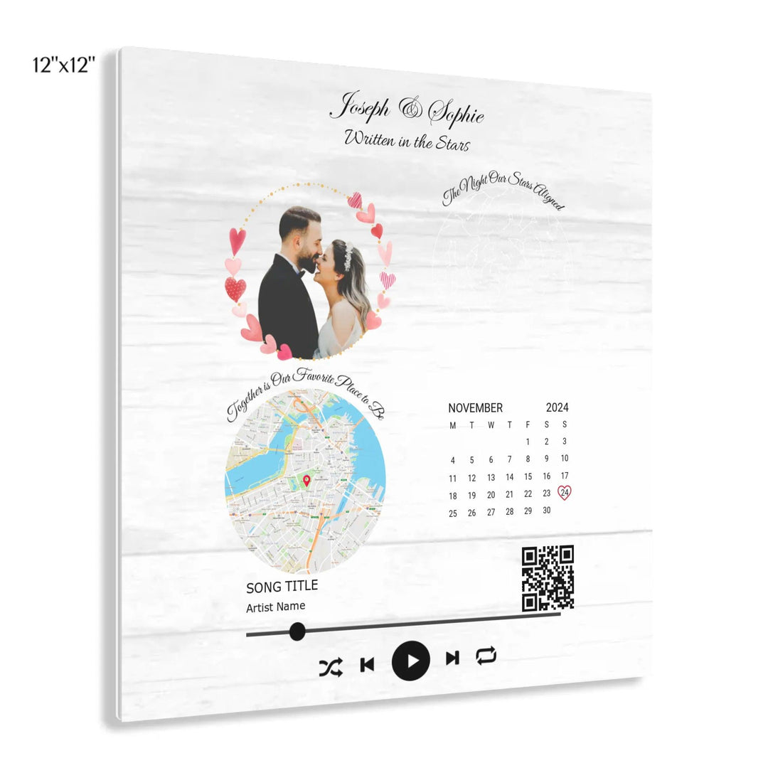 Custom Wall Art - QR Code Song & Maps Couple Keepsake - ARTFULANE