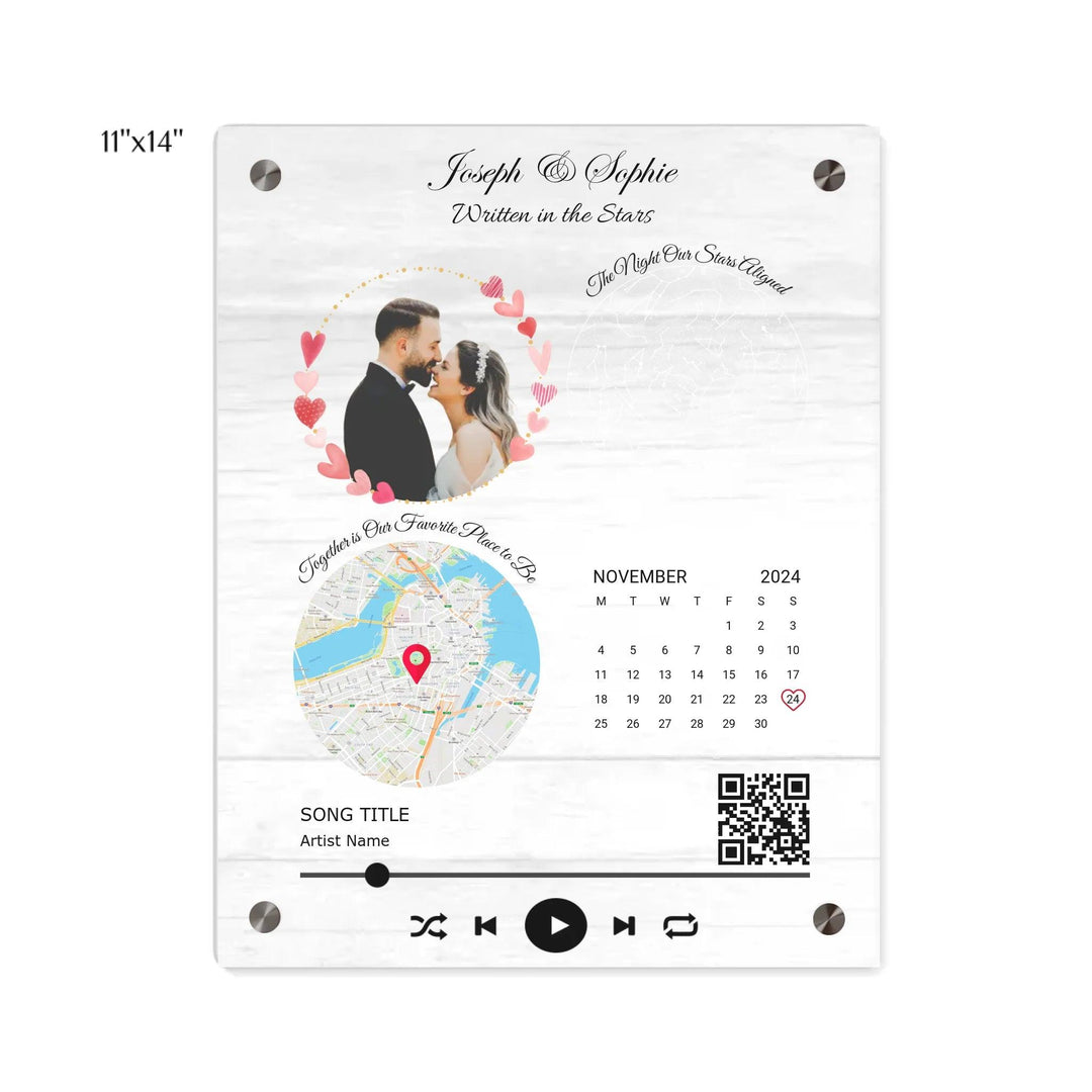 Custom Wall Art - QR Code Song & Maps Couple Keepsake - ARTFULANE