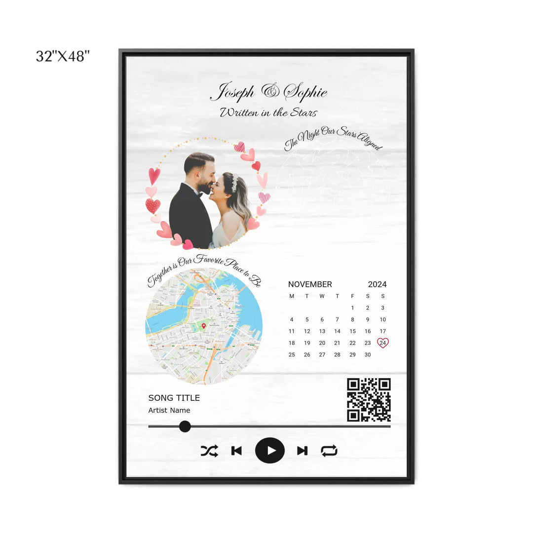 Custom Wall Art - QR Code Song & Maps Couple Keepsake - ARTFULANE