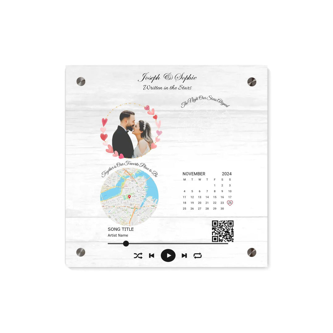 Custom Wall Art - QR Code Song & Maps Couple Keepsake - ARTFULANE