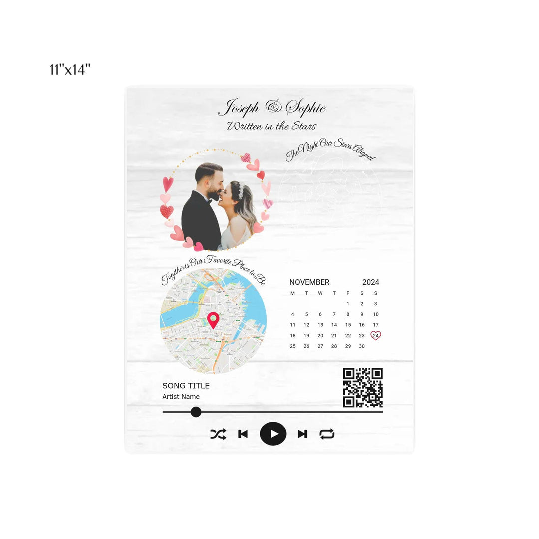 Custom Wall Art - QR Code Song & Maps Couple Keepsake - ARTFULANE