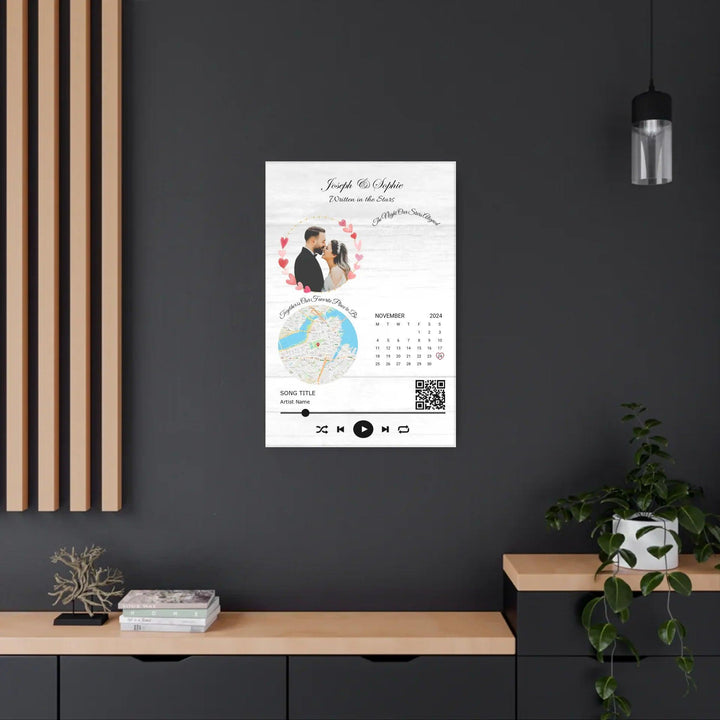 Custom Wall Art - QR Code Song & Maps Couple Keepsake - ARTFULANE