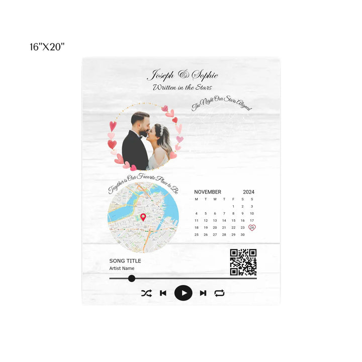 Custom Wall Art - QR Code Song & Maps Couple Keepsake - ARTFULANE