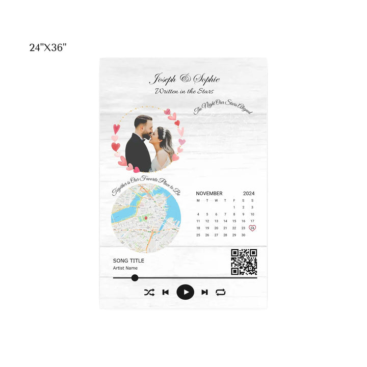 Custom Wall Art - QR Code Song & Maps Couple Keepsake - ARTFULANE