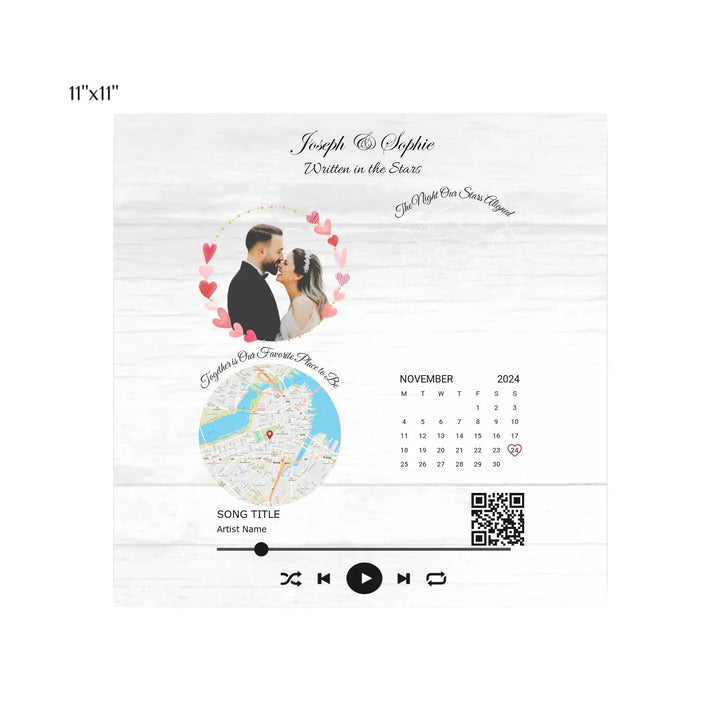 Custom Wall Art - QR Code Song & Maps Couple Keepsake - ARTFULANE