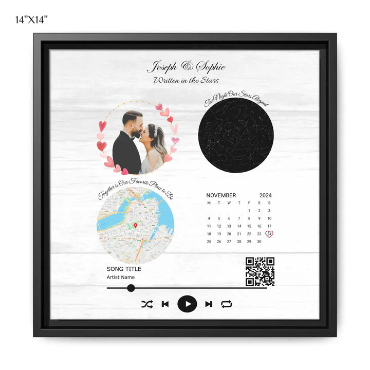 Custom Wall Art - QR Code Song & Maps Couple Keepsake - ARTFULANE