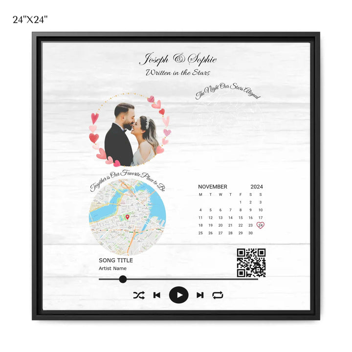 Custom Wall Art - QR Code Song & Maps Couple Keepsake - ARTFULANE