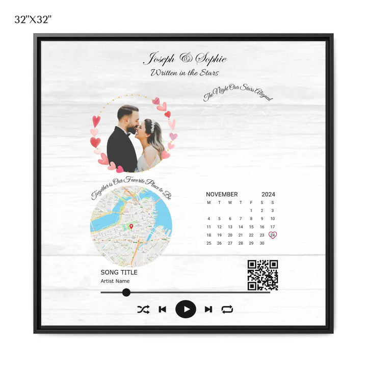 Custom Wall Art - QR Code Song & Maps Couple Keepsake - ARTFULANE