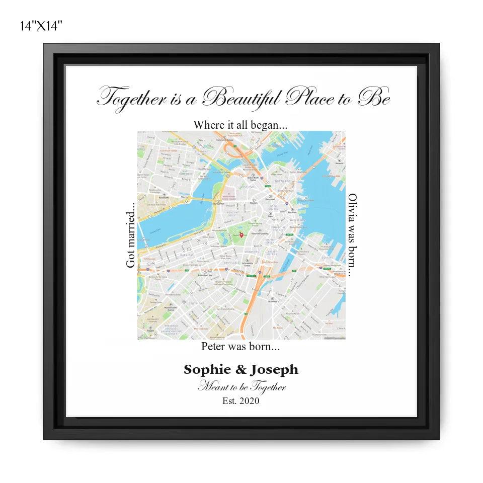 Custom Wall Art - Square Location Map - ARTFULANE