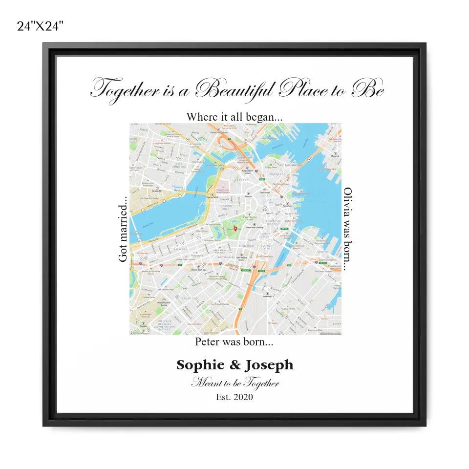Custom Wall Art - Square Location Map - ARTFULANE