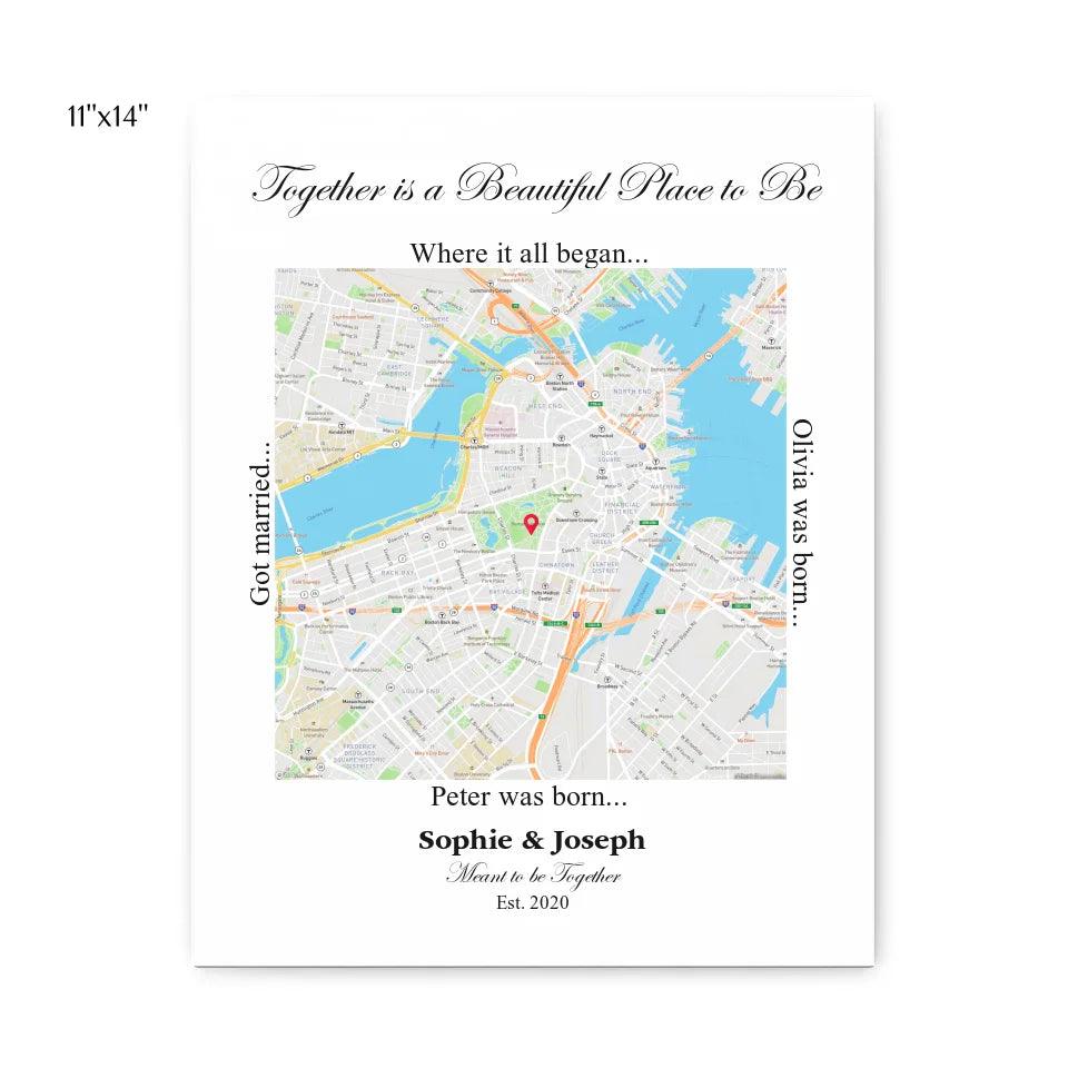Custom Wall Art - Square Location Map - ARTFULANE