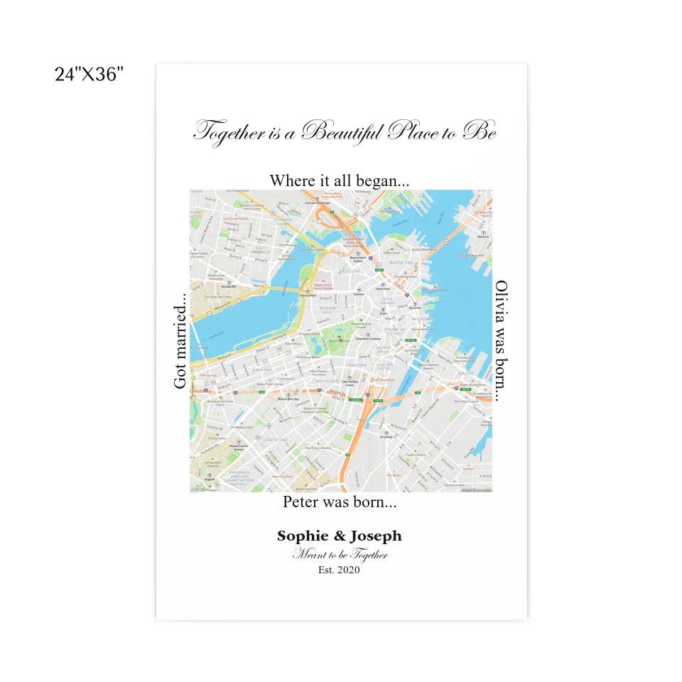 Custom Wall Art - Square Location Map - ARTFULANE