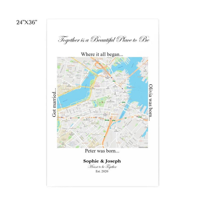 Custom Wall Art - Square Location Map - ARTFULANE