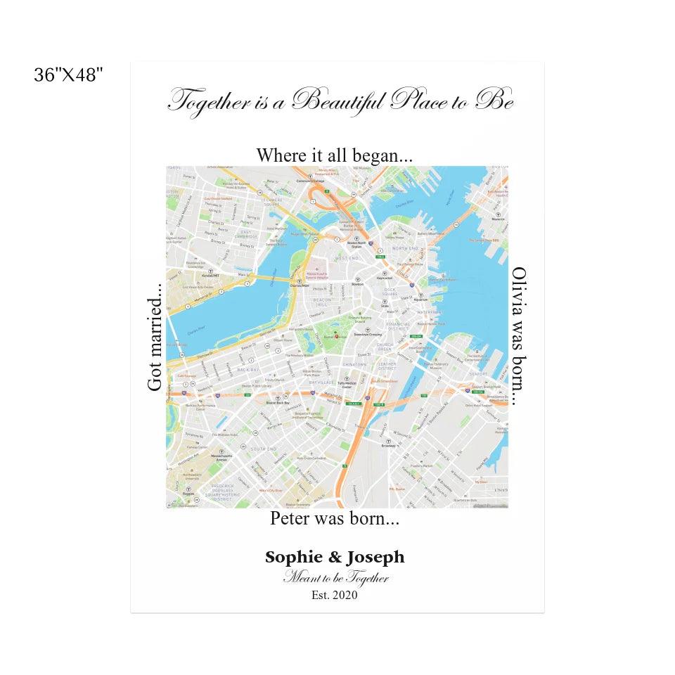 Custom Wall Art - Square Location Map - ARTFULANE