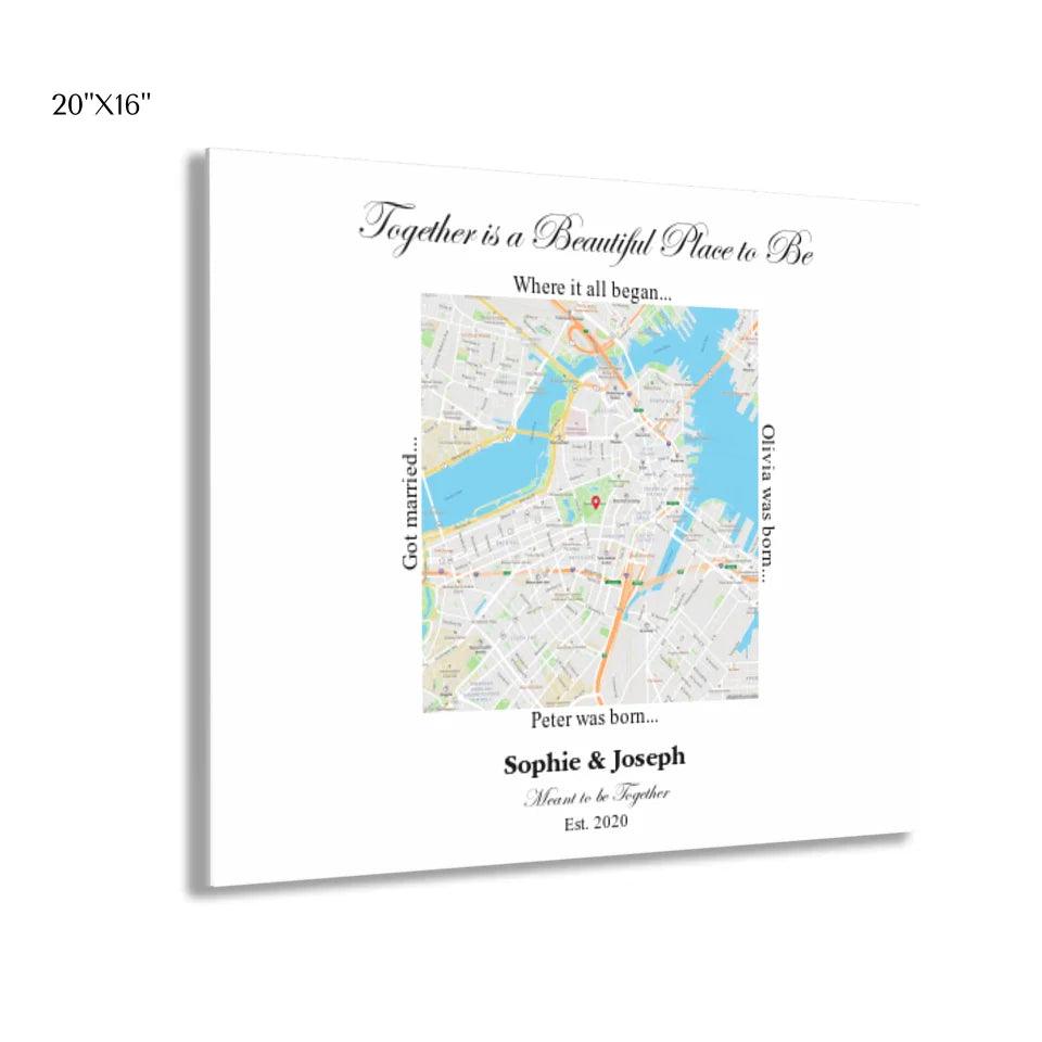 Custom Wall Art - Square Location Map - ARTFULANE
