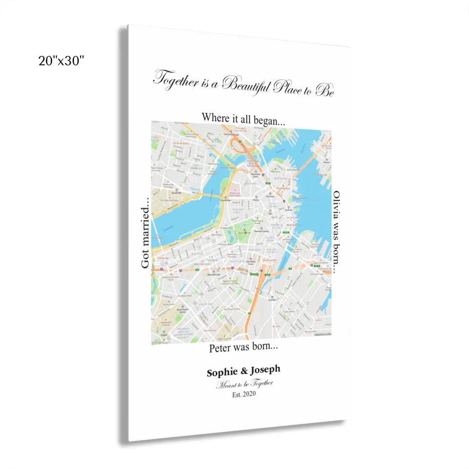 Custom Wall Art - Square Location Map - ARTFULANE