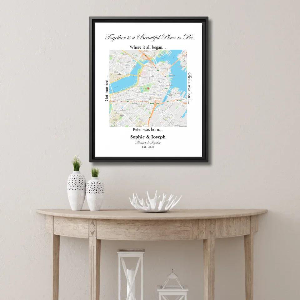 Custom Wall Art - Square Location Map - ARTFULANE