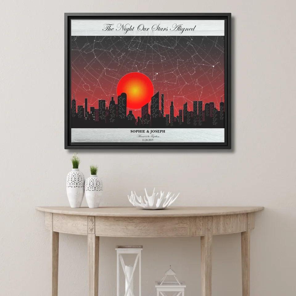 Custom Wall Art - Sunset Cityscape Star Map - ARTFULANE