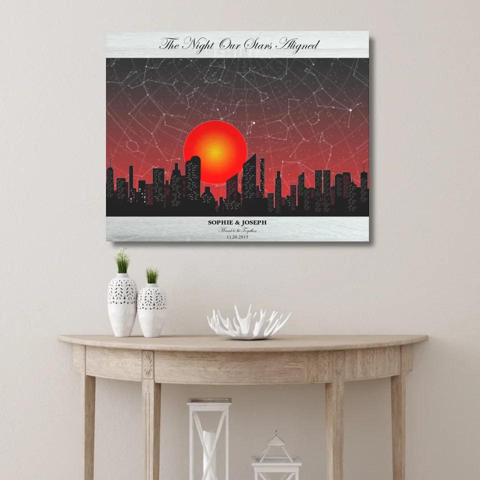 Custom Wall Art - Sunset Cityscape Star Map - ARTFULANE
