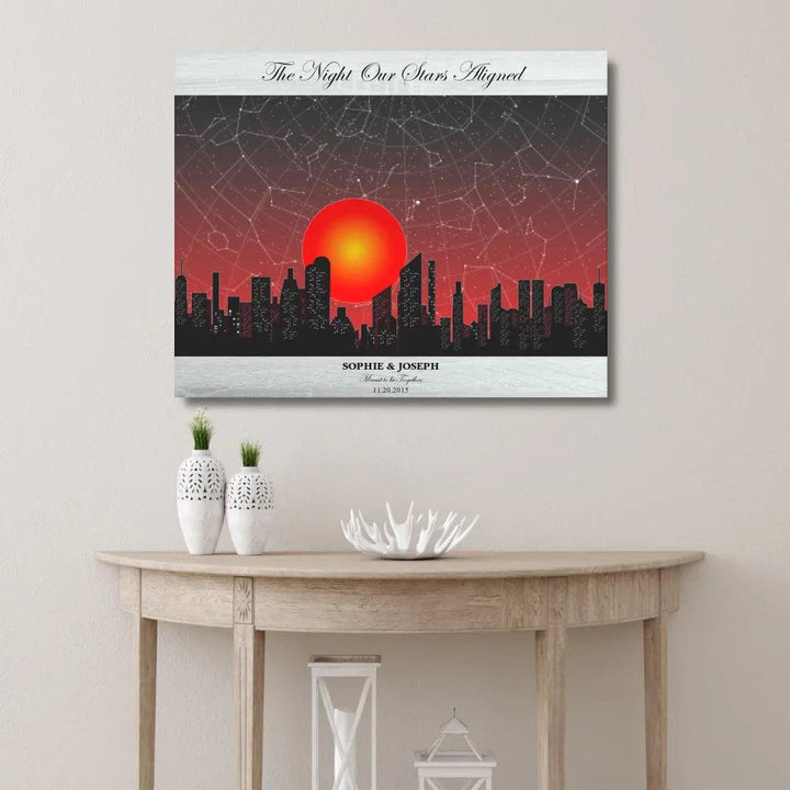 Custom Wall Art - Sunset Cityscape Star Map - ARTFULANE