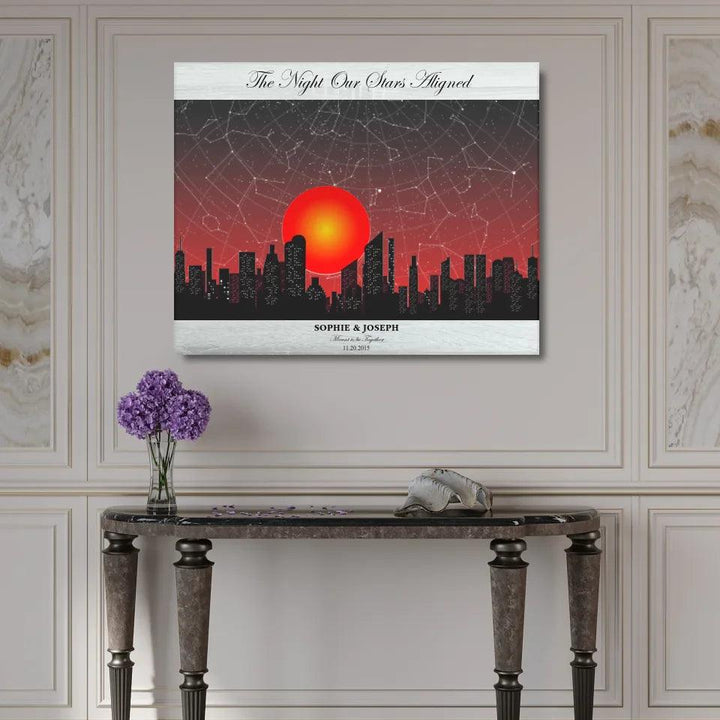 Custom Wall Art - Sunset Cityscape Star Map - ARTFULANE