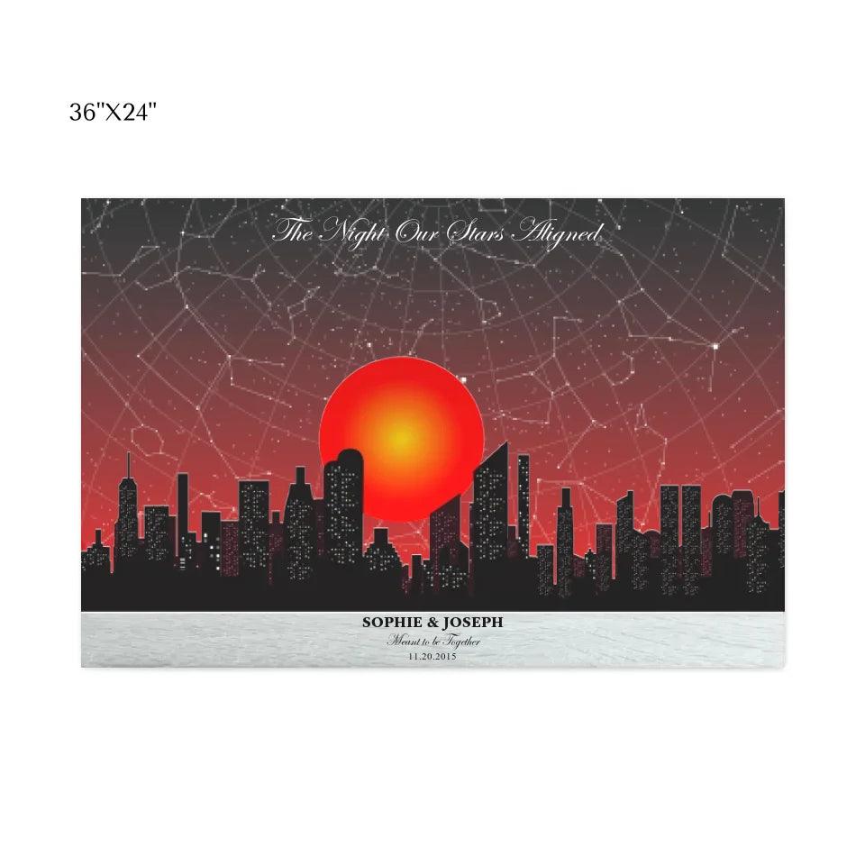 Custom Wall Art - Sunset Cityscape Star Map - ARTFULANE