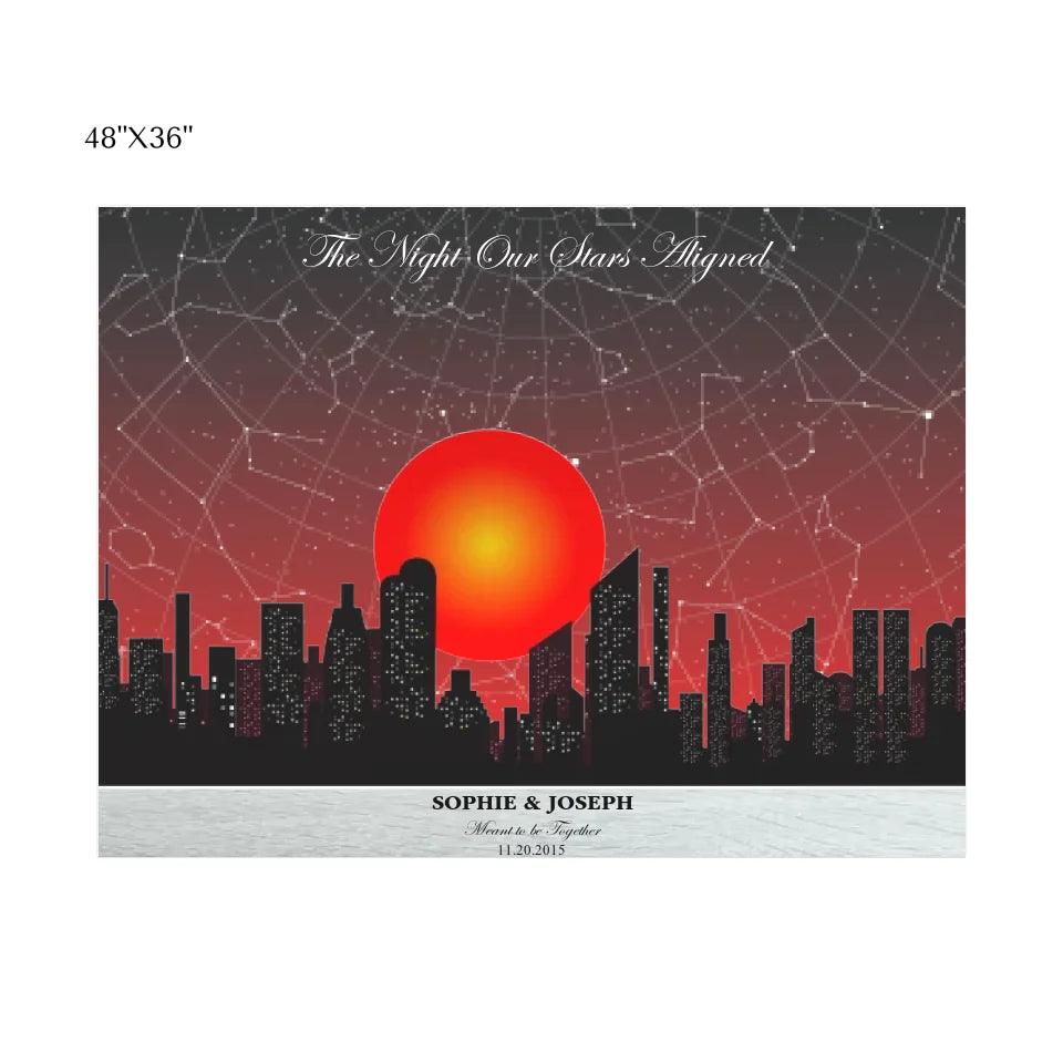 Custom Wall Art - Sunset Cityscape Star Map - ARTFULANE