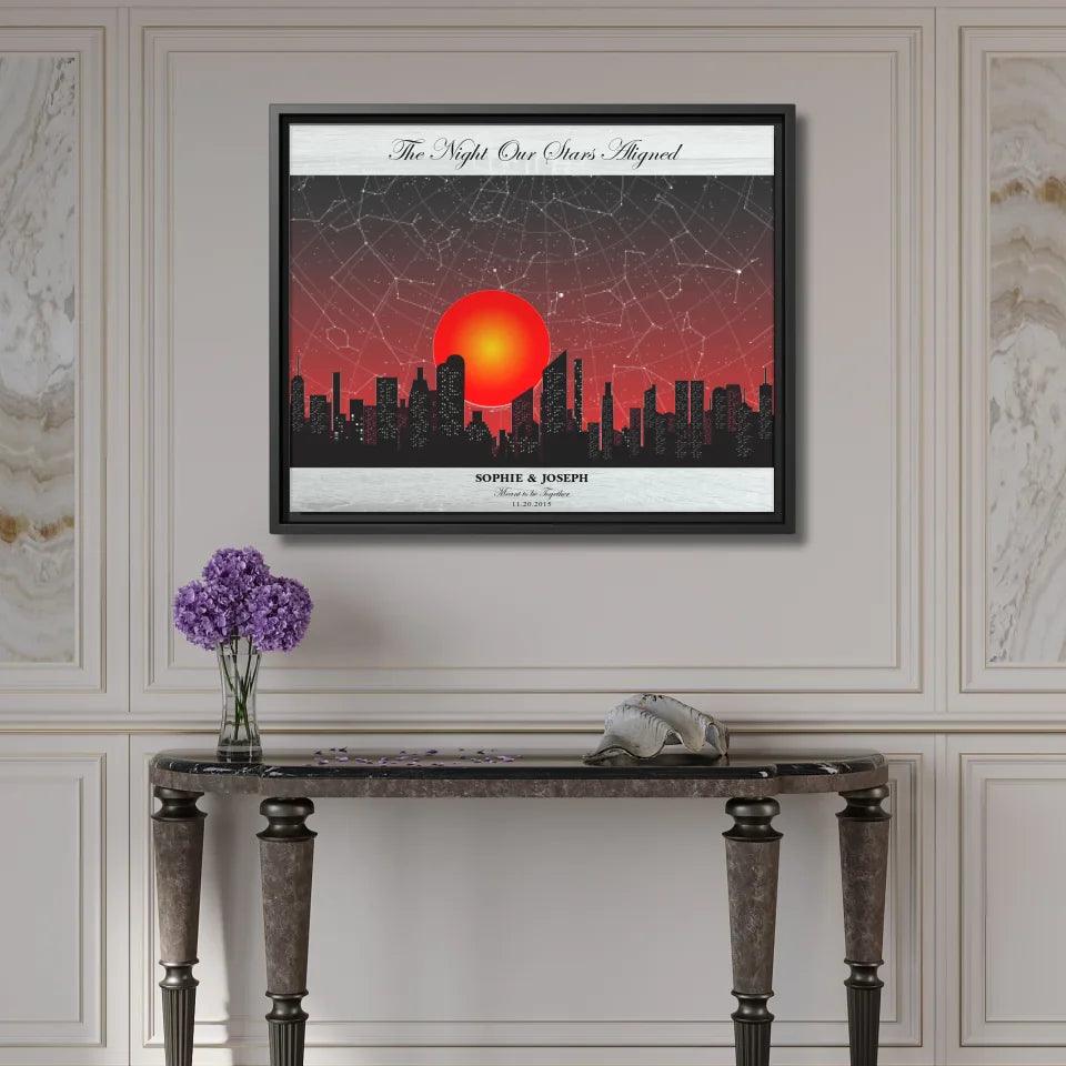 Custom Wall Art - Sunset Cityscape Star Map - ARTFULANE