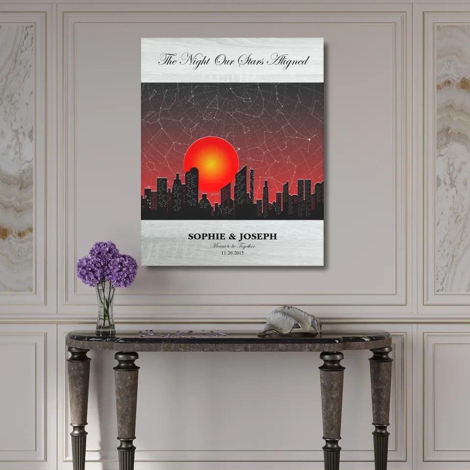 Custom Wall Art - Sunset Cityscape Star Map - ARTFULANE