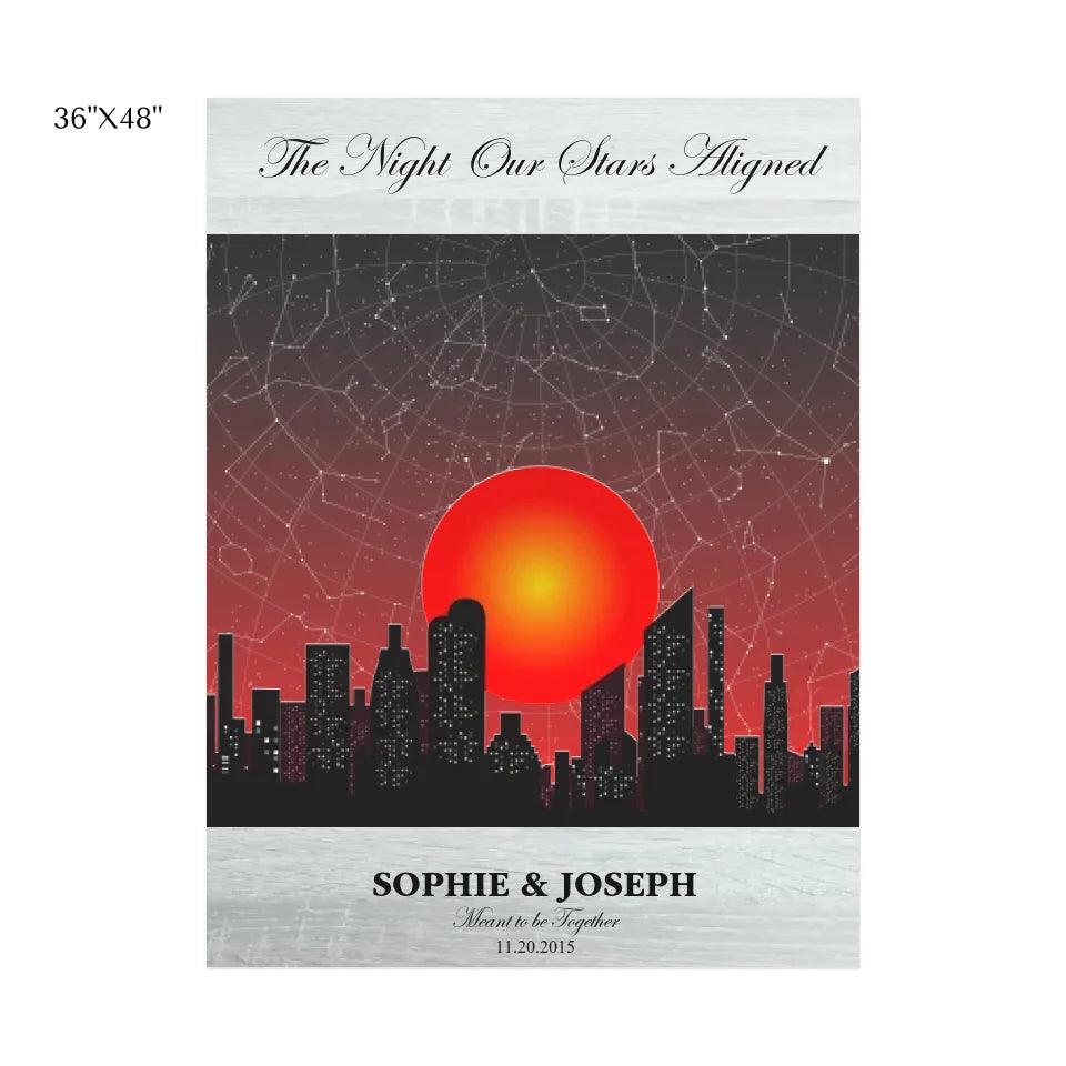 Custom Wall Art - Sunset Cityscape Star Map - ARTFULANE