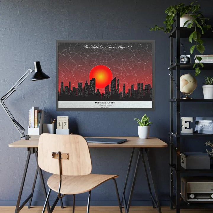 Custom Wall Art - Sunset Cityscape Star Map - ARTFULANE