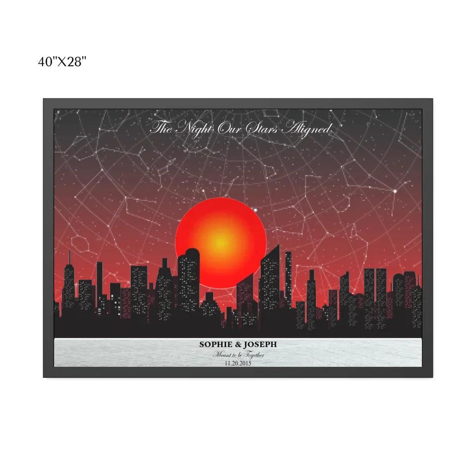 Custom Wall Art - Sunset Cityscape Star Map - ARTFULANE