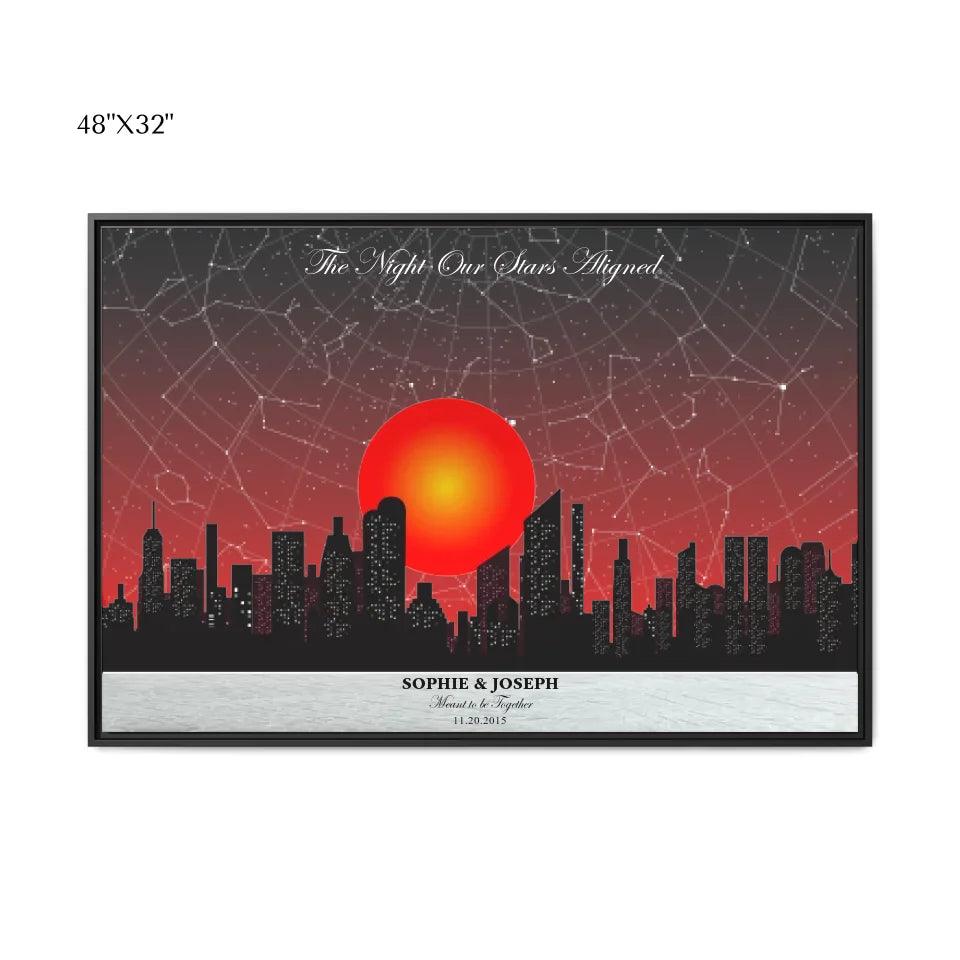 Custom Wall Art - Sunset Cityscape Star Map - ARTFULANE