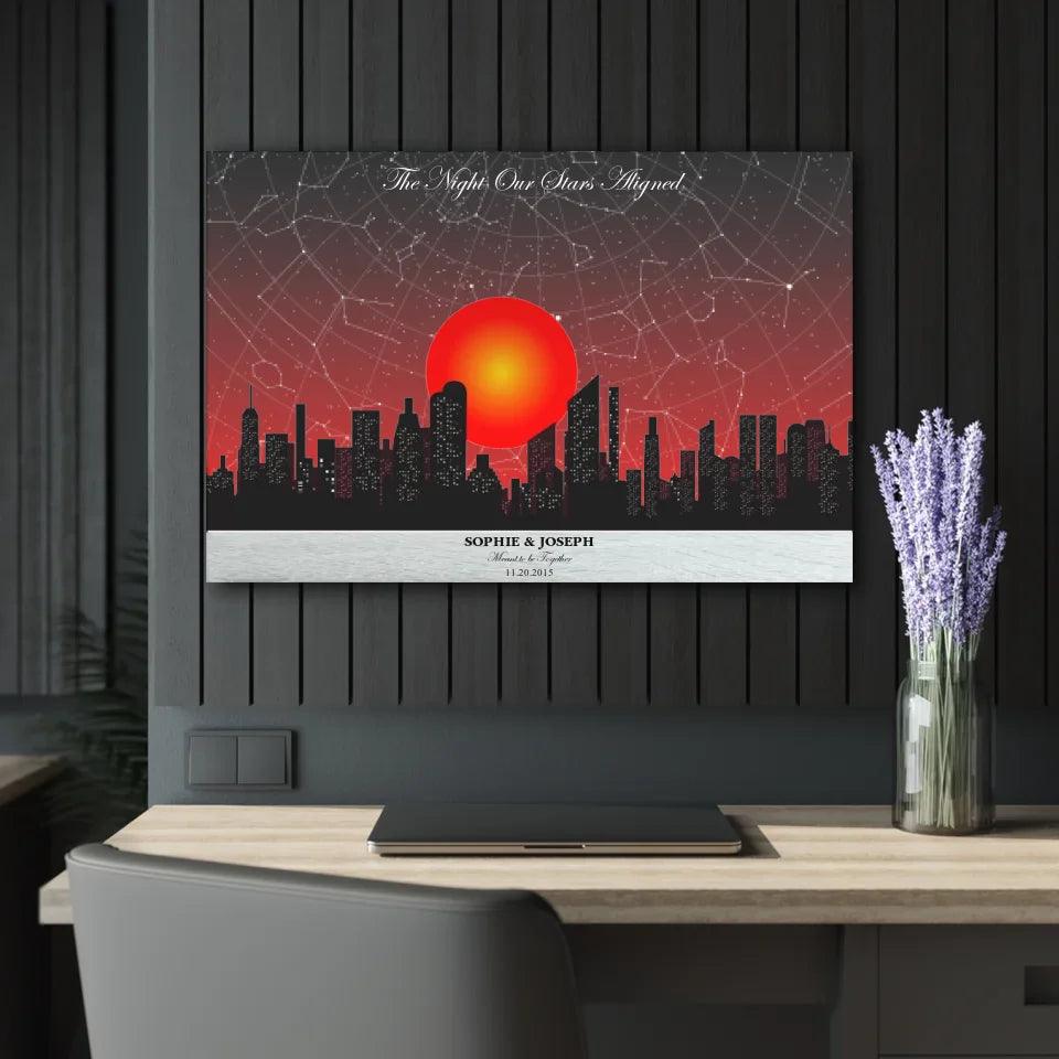 Custom Wall Art - Sunset Cityscape Star Map - ARTFULANE