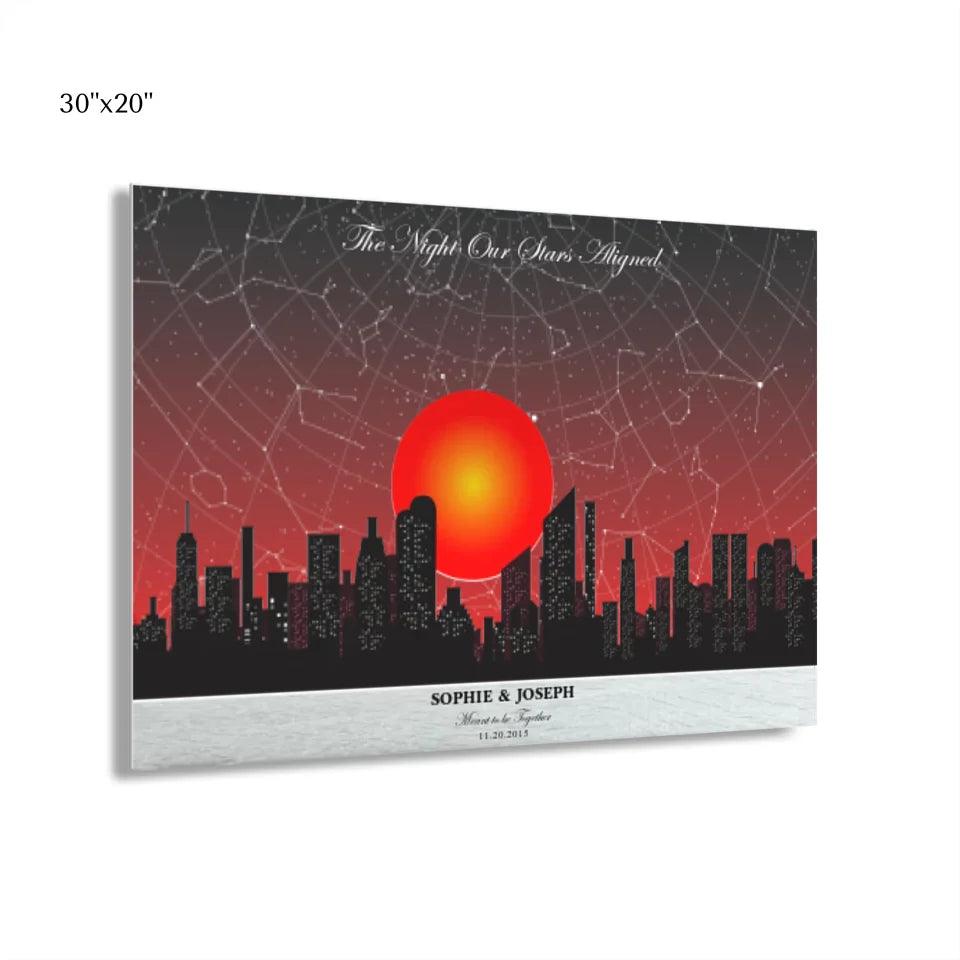 Custom Wall Art - Sunset Cityscape Star Map - ARTFULANE